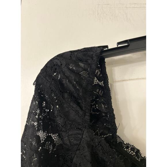 Guess Black Sheer Lace Square Neck Puff Sleeve Crop Top Whimsigoth Coquette M - Picture 9 of 12
